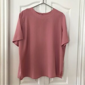 ALIA Women Vintge Round Neck Short Sleeve Polyester Rose Colored Blouse Size 18